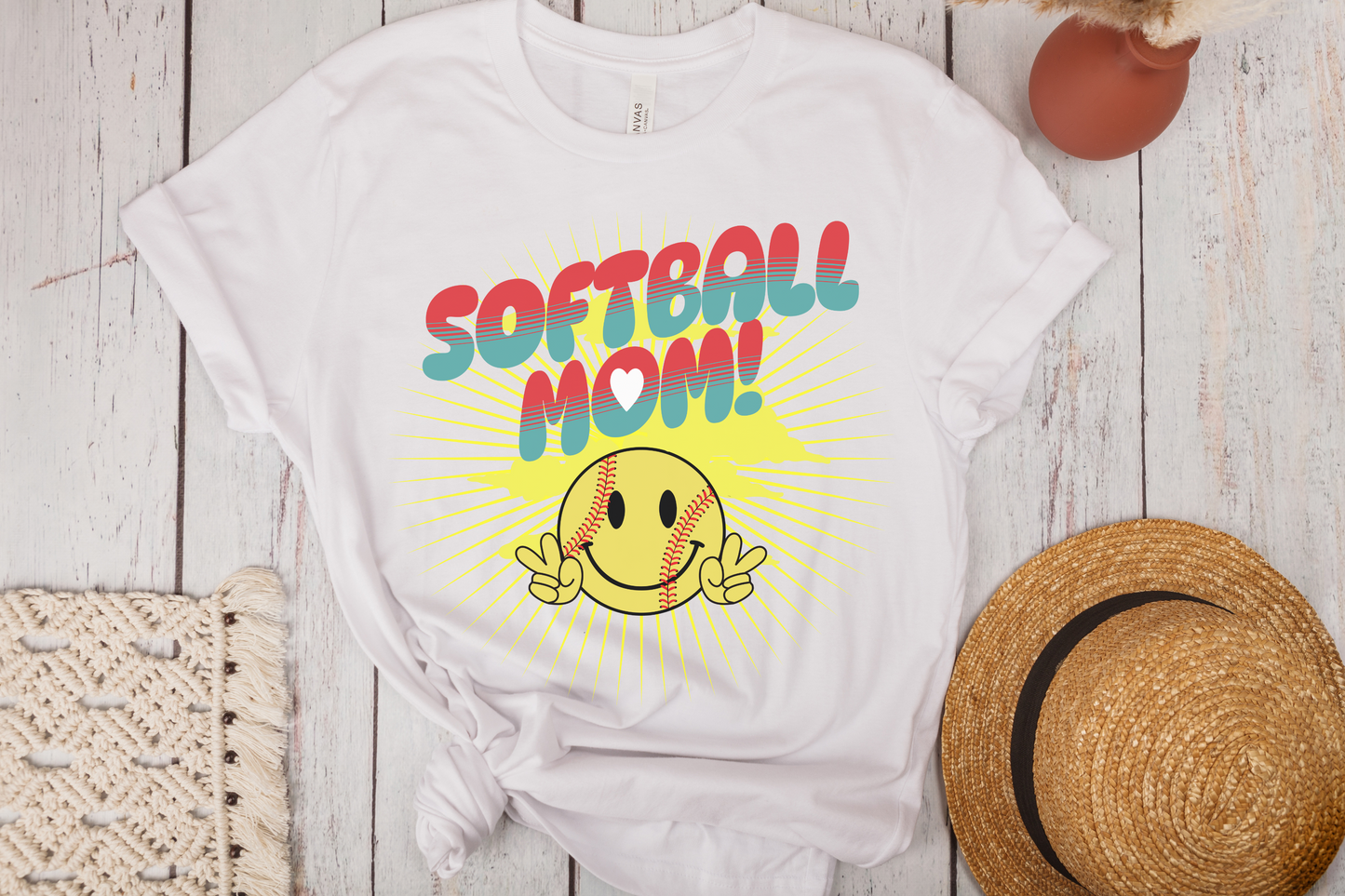 Softball Mom shirt with retro smile, Softball mom shirt, Softball season shirt, Softball Game shirt for mom; show your support