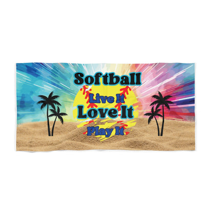 Softball, Live It, Love It, Play It Beach Towel