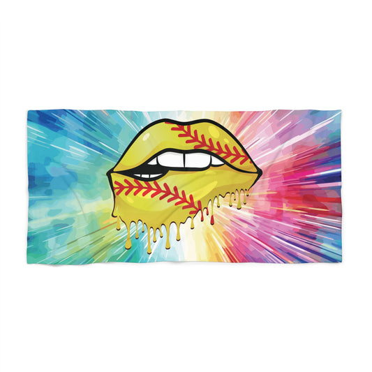 Softball Dripping Lips Beach Towel